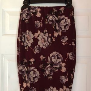 Dark purple floral pencil skirt